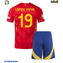 Camisa de Futebol Espanha Lamine Yamal #19 Equipamento Principal Infantil Europeu 2024 Manga Curta (+ Calças curtas)